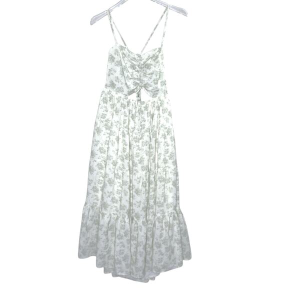 BaeVely Dresses & Skirts - BaeVely L NEW Green White Floral Midi Maxi Sundress Cut Out Cottage Milk Maid